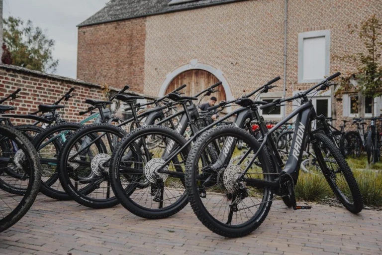 Electric bikes ready for an outdoor team-building activity