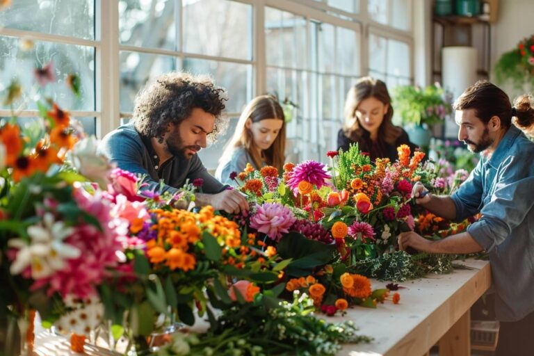Group floral art workshop during a team building event